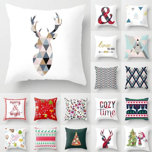 

cushion/decorative pillow 2021 nordic geometric cover reindeer print simple white cushion christmas case livingroom sofa decor