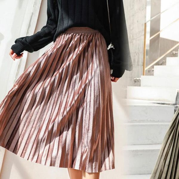 

skirts casual loose plaid midi skirt woman elegant office wear pleated high waist houndstooth lady mujer faldas, Black