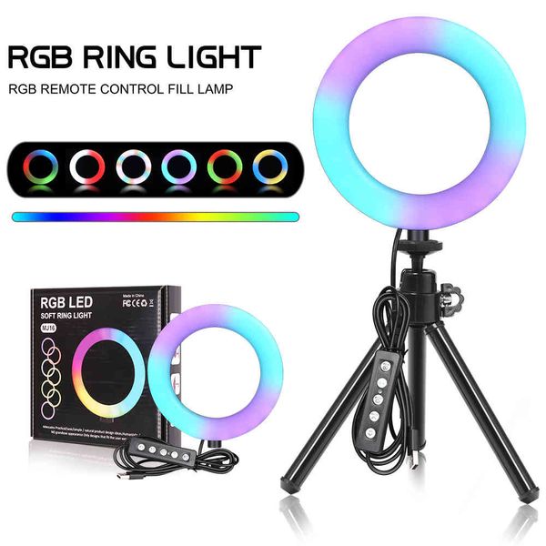 

6-inch rgb led light ring selfie video lamp ring tripod support usb plug 15 color 3 template for live youtube p makeup