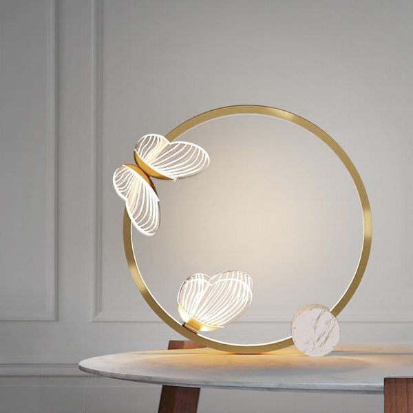 

table lamps nordic loft led acrylic butterfly light creative gold clicle ring restaurant bedroom cafe decoration lighting
