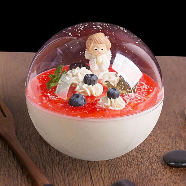 

10pcs transparent cake container shape portable mousse round (350ml style) storage bottles & jars