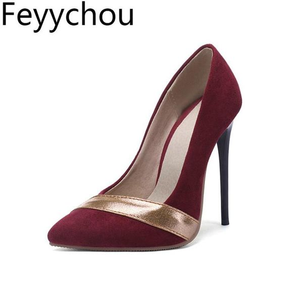 

women's pumps super high heels shoes pointed toe thin slip on 2021 fashion party wine red gray big size 34-48 dress, Black