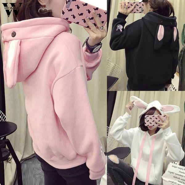 

women's hoodies & sweatshirts womail women hoodie ears long sleeve fashion loose hooded autumn winter korean sweatshirt coat harajuku, Black
