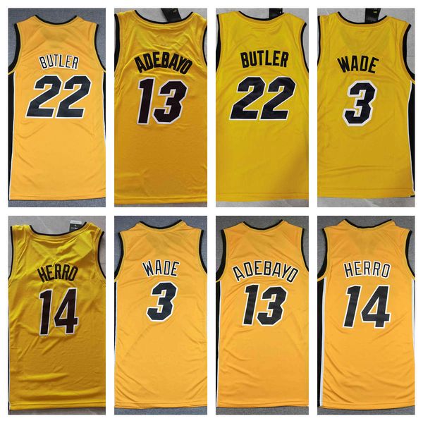 

basketball jersey 13 adebayo 22 butler 3wade 14 herro men good quality size s-xxl yellow, Black;red