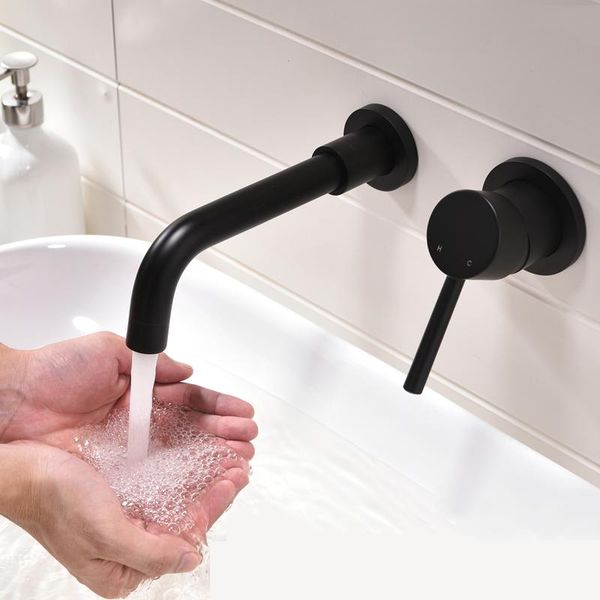 

bathroom sink faucets black brass wall mounted basin faucet single handle mixer tap cold rotation spout burnished gold