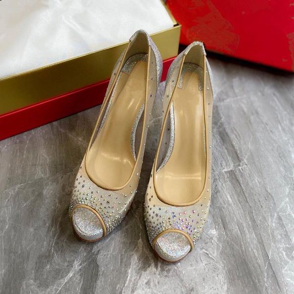 

dress shoes casual designer lady fashion women nude mesh crystal strass peep toe stiletto stripper high heels prom evening pumps, Black