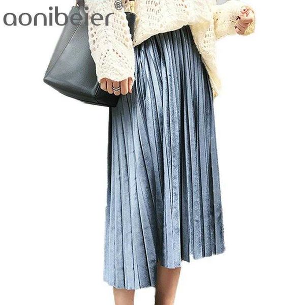 

skirt autumn summer style women's high waist pleated fashion solid girl length skirt breathble ankle 210604, Black
