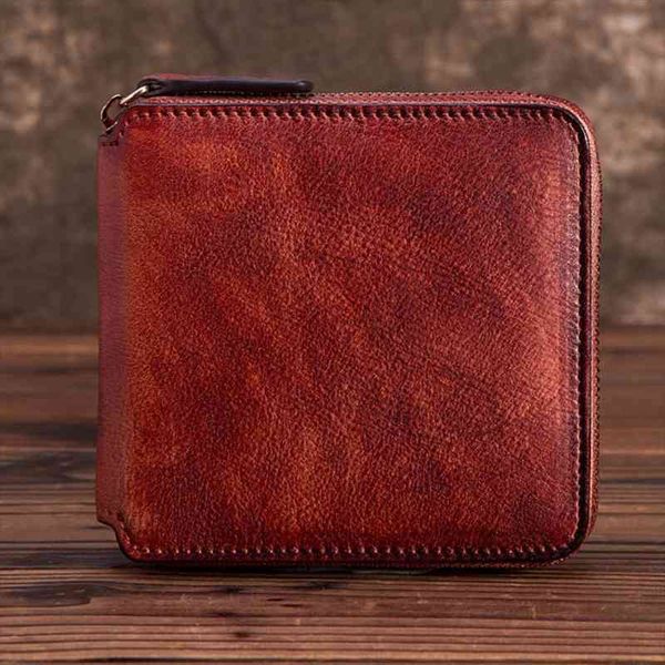 

natural skin women zipper purse bag multi card holder handy money coin pocket retro bifold genuine leather clutch mini wallet, Red;black