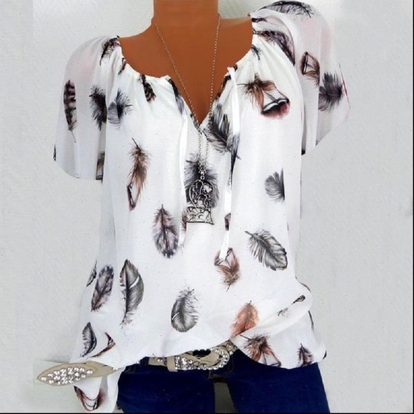 

fashion summer women blouses boho casual vintage print shirts plus size clothing v neck short sleeve black, White