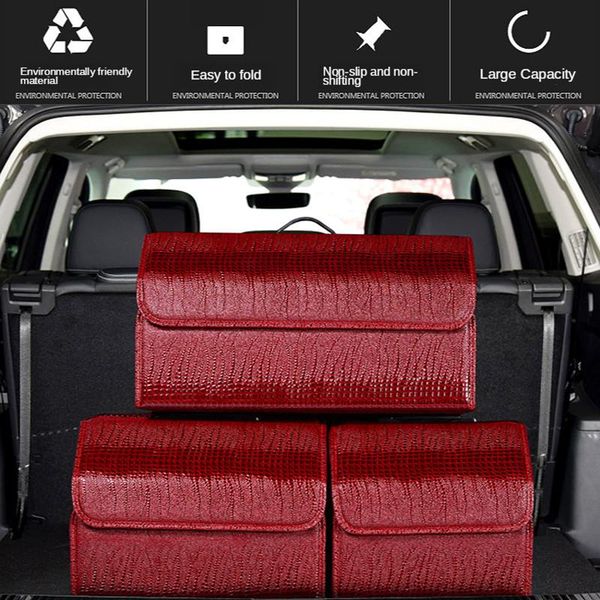 

car organizer storage box thicken leather pu trunk folding portable with cover and handle for auto stowing tidying suv