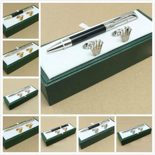 

good design gift cufflink stationery supplies oblique head ballpoint pen , cufflink , gift green box sets, Silver