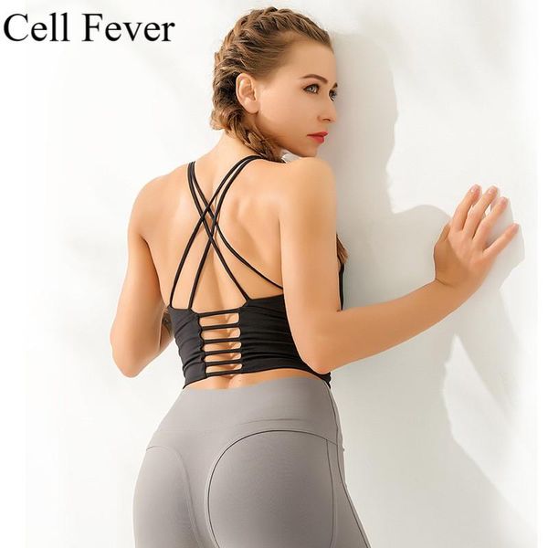 

gym clothing high impact yoga bra women spaghetti straps cross shakeproof sports bras fitness workout running padded brassiere underwear, White;black