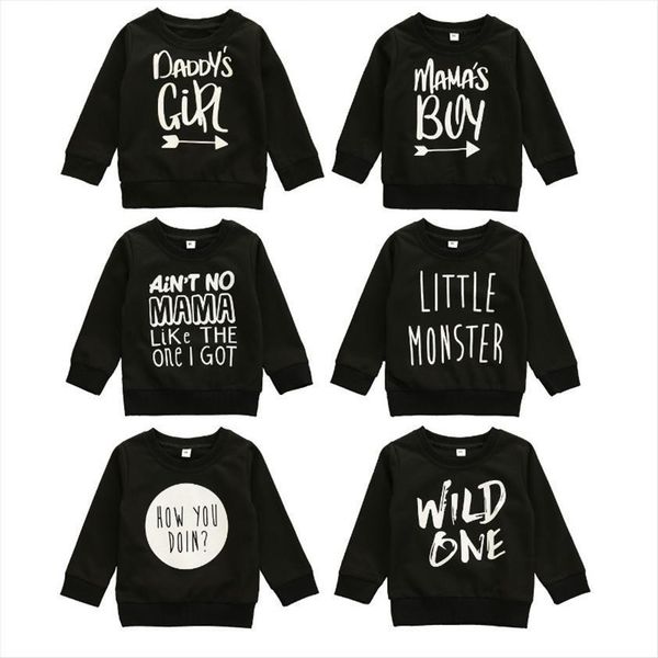 

wallarenear 0 4years toddler childrens pullover toddlers round neck long sleeve lettered words printed sweater kids top, Black