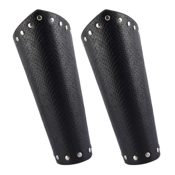 

cuff 2 piece black punk rock gothic leather wrist bracer guards arm protector wristband, White
