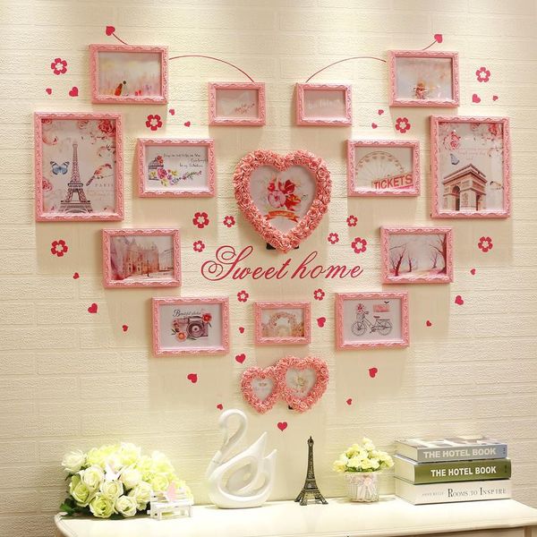 

frames and mouldings white pink po frame set collage heart shape picture wedding decorations wood ornament home decoration