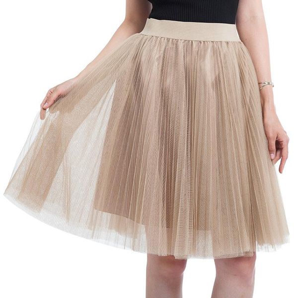 

skirts whzhm bohemian pink tulle skirt womens 4 layers 55cm female elastic tutu bridesmaids pleated petticoat high waist, Black