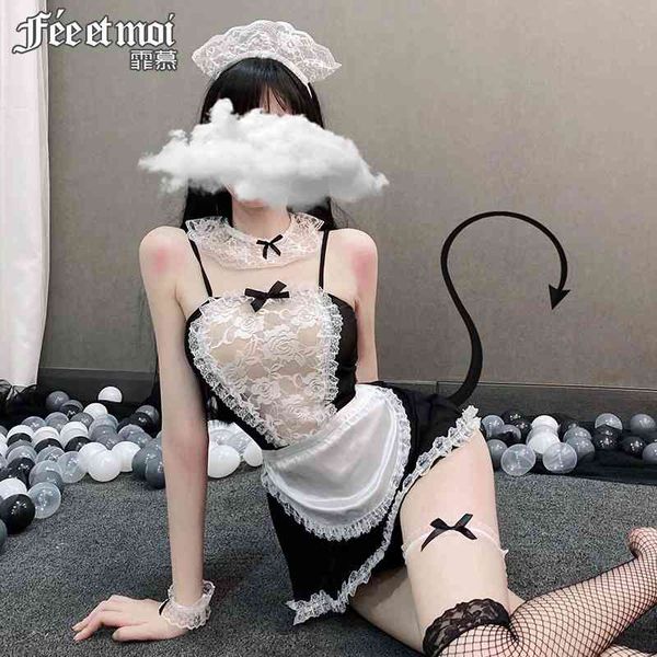 

feimu lingerie role play uniform temptation large maid suit 7911, Black;white