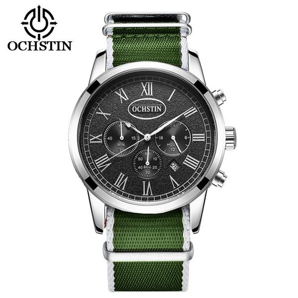 

wristwatches ochstin fashion mens watches 2021 luxury brand quartz watch military sport canvas strap waterproof wrist men, Slivery;brown