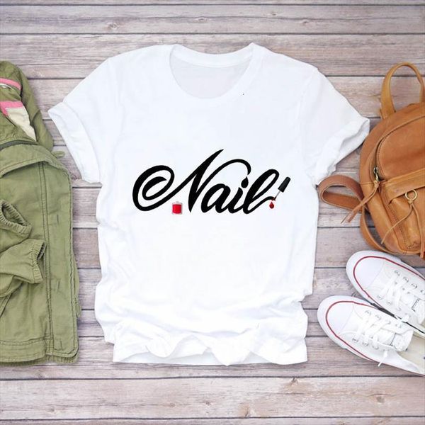 

men and womens fashion fingernail nail t shirt art 90s ladies summer short sleeve harajuku female tee, White;black