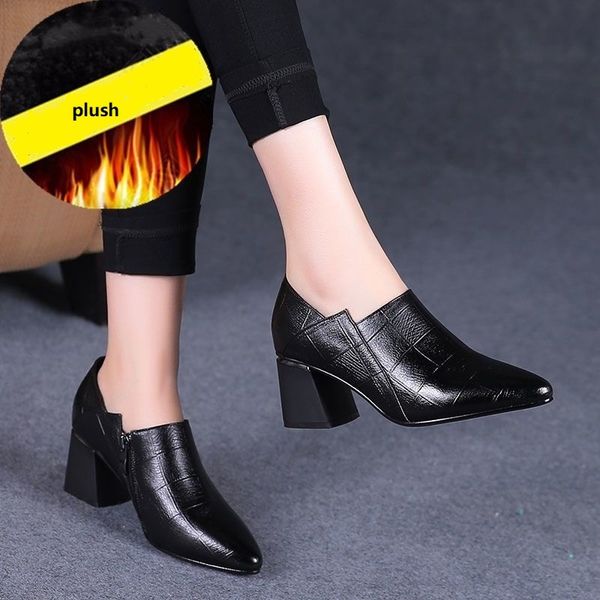 

shoes pointed toe plush mid heels, women winter shoes, woman soft pu leather shoe,pointed toe, korea style ,side zip,black qxl7