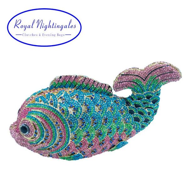 

evening bags crystal fish clutch small animal purse for womens wedding prom dinner party rhinestone