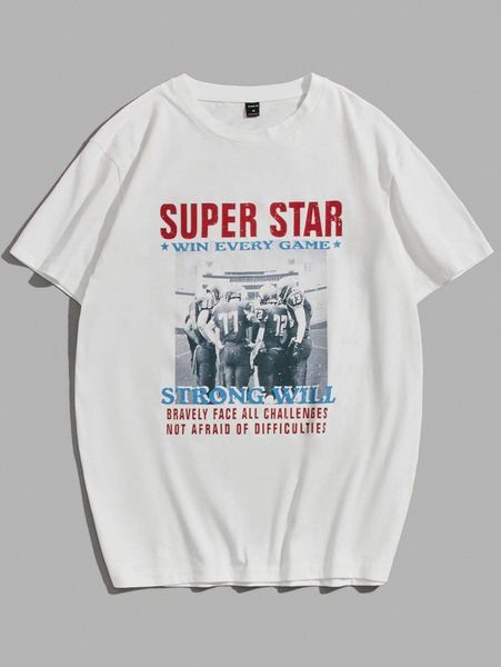 

men slogan and figure graphic tee t0x1#, White;black