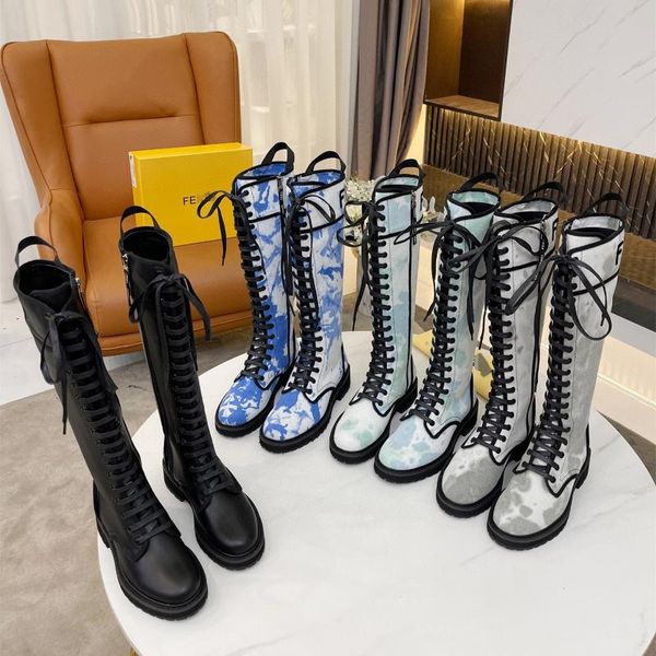 

boots 2021 winter women's lace-up leather cowhide canvas luxury high, Black