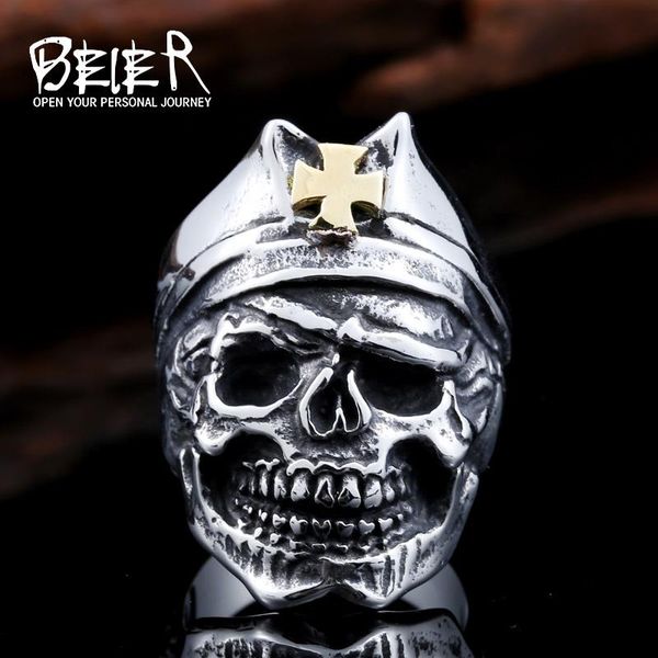 

cluster rings beier store 316l stainless steel men ring red cross hat skull fashion jewelry llbr8-423r, Golden;silver