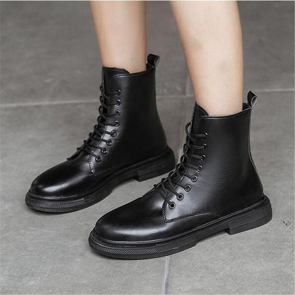 

boots autumn women's lace-up british style side pull casual short lace up shoes a910, Black