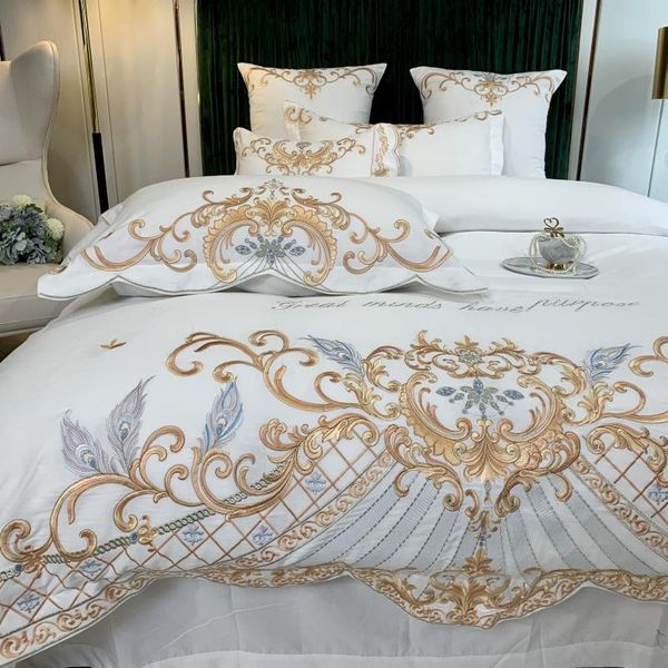 

bedding sets luxury europe 60s sanding satin egyptian cotton gold fine embroidery set duvet cover bed sheet pillowcases home textiles