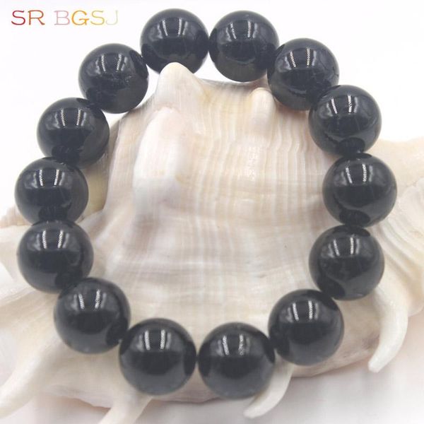 

beaded, strands 6 8 10 12 14mm round natural black tourmaline genuine gems stone stretchy jewelry bracelet 7" 7.5" 8"