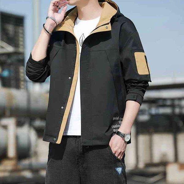 

men's 2021 new hooded korean fashion spring handsome jacket, Black;brown
