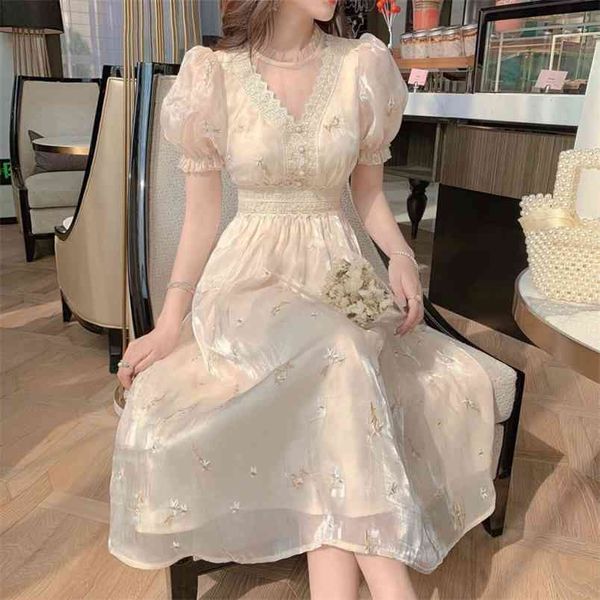 

sweet summer korean elegant midi long party fairy dress women floral embroidery boho beach vacation robe femme 210514, Black;gray