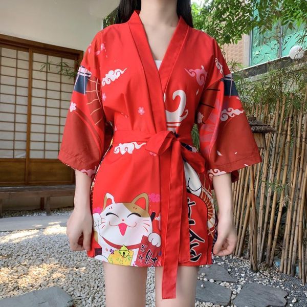 

women's sleepwear kimono cardigan japanese clothing shirt haori obi yukata female beach summer for women cosplay, Black;red