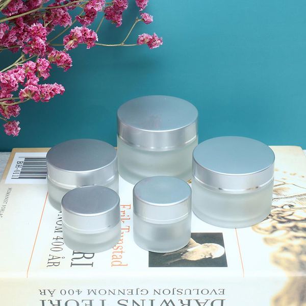 

storage bottles & jars 5/10/15/20/30/50/100g frosted glass cream jar cosmetic container silver lid bottle