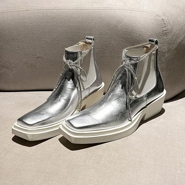 

boots square toe ankle women genuine leather high shoes thick heel female casual autumn shoe, Black