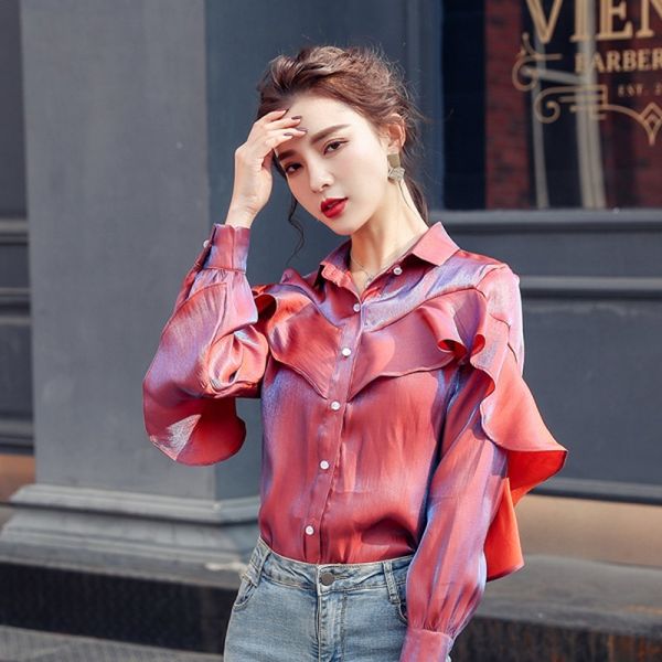 Temperamento de verão Girl-Down Collar Ruffle Design Sensor de Moda Feminina Produto Produto Single-Breasted Shirt Jacket 210514