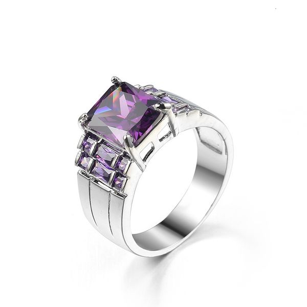 

selling hand jewelry fashion simple purple zircon ring women's gift, Slivery;golden