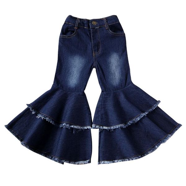 

pudcoco 2021 autumn 2-7y toddler baby girls double flared jeans denim long pants bell-bottoms trousers wide leg outfit, Blue