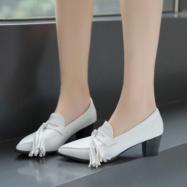 

dress shoes big size ladies high heels women woman pumps tassels rough heeled single, Black