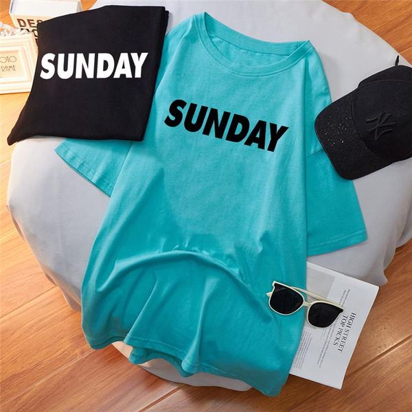 

women's t-shirt summer t-shirts casual loose o-neck short sleeve oversize tees sunday letters printed tee shirt camisetas mujer, White
