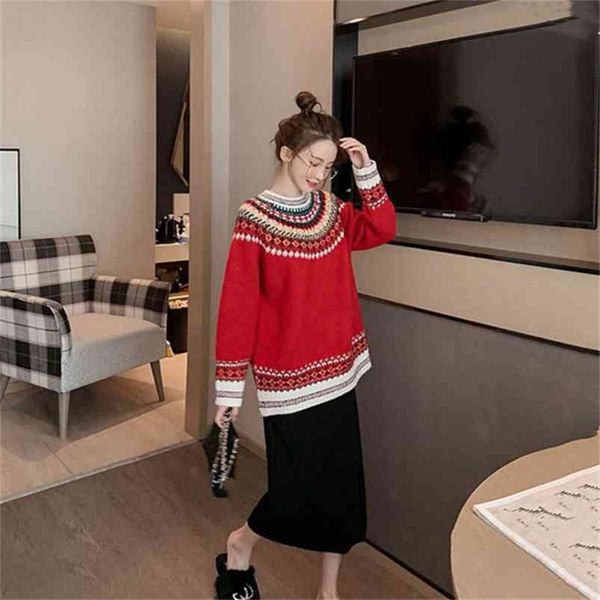 

autumn winter women's sweater korean style retro round neck pullover loose casual female s gx299 210507, White;black