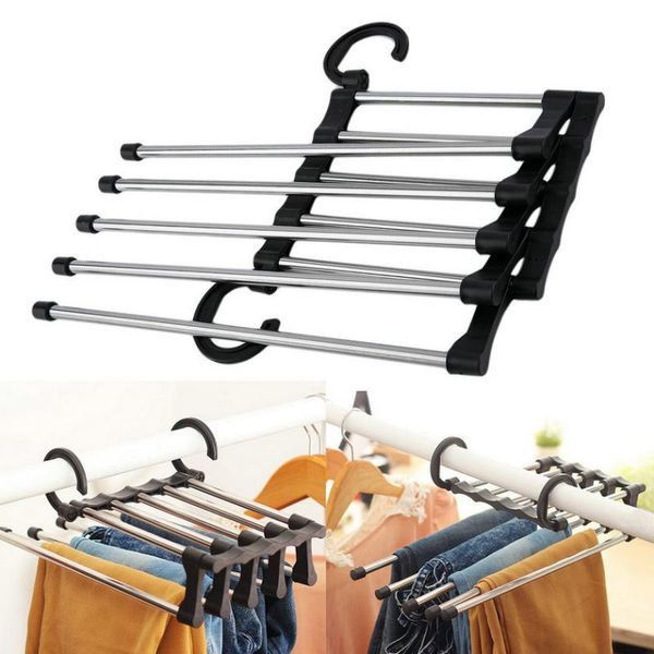 

hangers & racks 5 in 1 trouser storage rack adjustable pants tie shelf belt towel hook stainless steel hanger closet clothes organizer