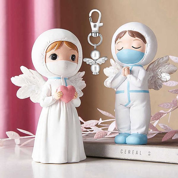 

60pcs creative keychains set wedding party mesh storage pouch key rings angel wing pendant ey holder gifts hanging tag cards h0915, Silver