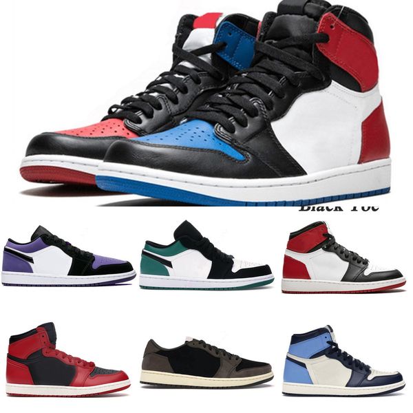 

new jumpman 1 1s og high basketball shoes pine green black court purple royal bred toe nc obsidian unc game basketball sneakers trainersolep