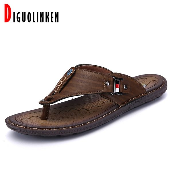 

men leather flip flops summer light 's casual shoes non-slip outdoor slippers for slats sports beach big size 38- 210624, Black