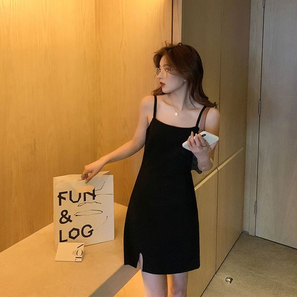 

casual dresses dress women clothes black split women's summer french a-line sling small l0o4, Black;gray
