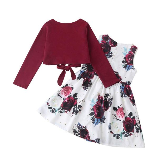

girl's dresses toddler kids baby girls solid + abito con stampa floreale abiti estivi 2 pezzi set girl princess dress outf, Red;yellow