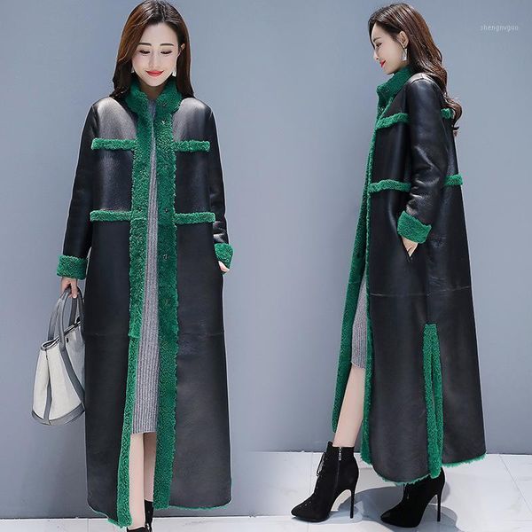 

women's wool & blends 2021 winter fashion splicing mid-length coat slim fur coats for women, Black