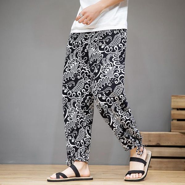 

men's pants 2021 summer casual loose large size trend nine points high-quality beam clothing, Black